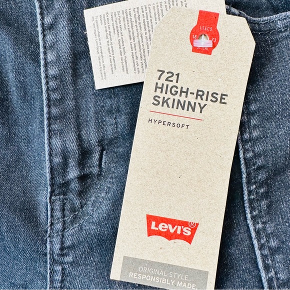 New Levi's 721 high rise skinny jeans black front slits - Picture 7 of 9